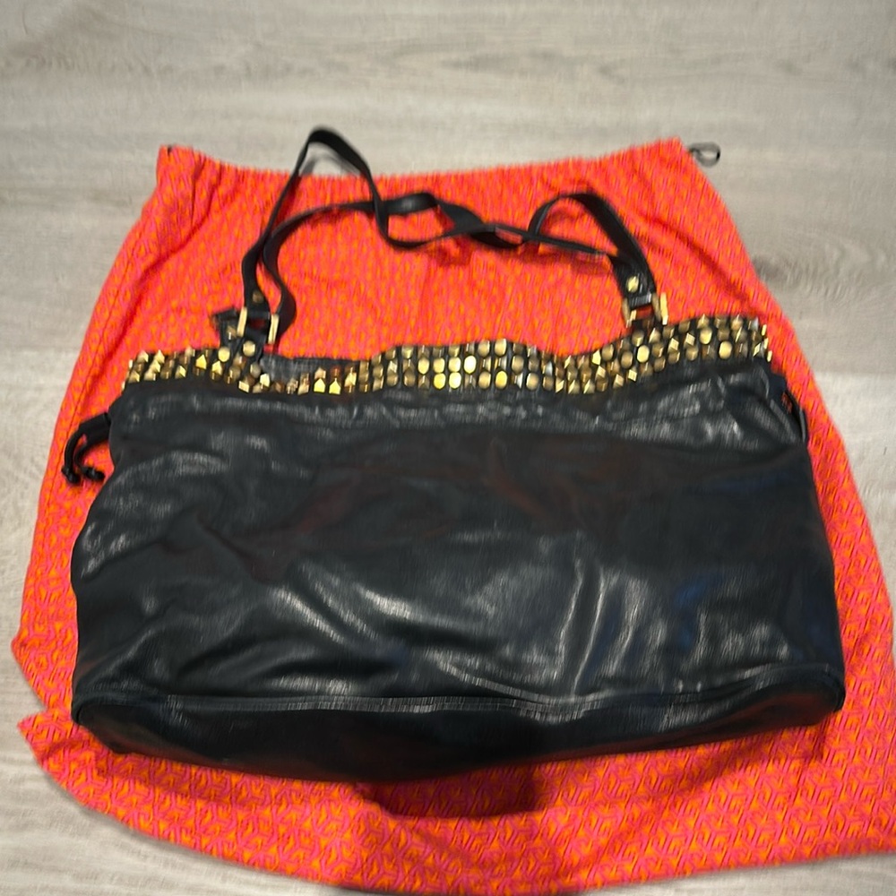 Tory Burch Black Leather Studded Tote Bag - Picture 2 of 7